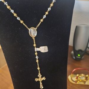 Elegant Rosary Gold 24k Plated Virgin Mary Blessed Basilica Of Guadalupe